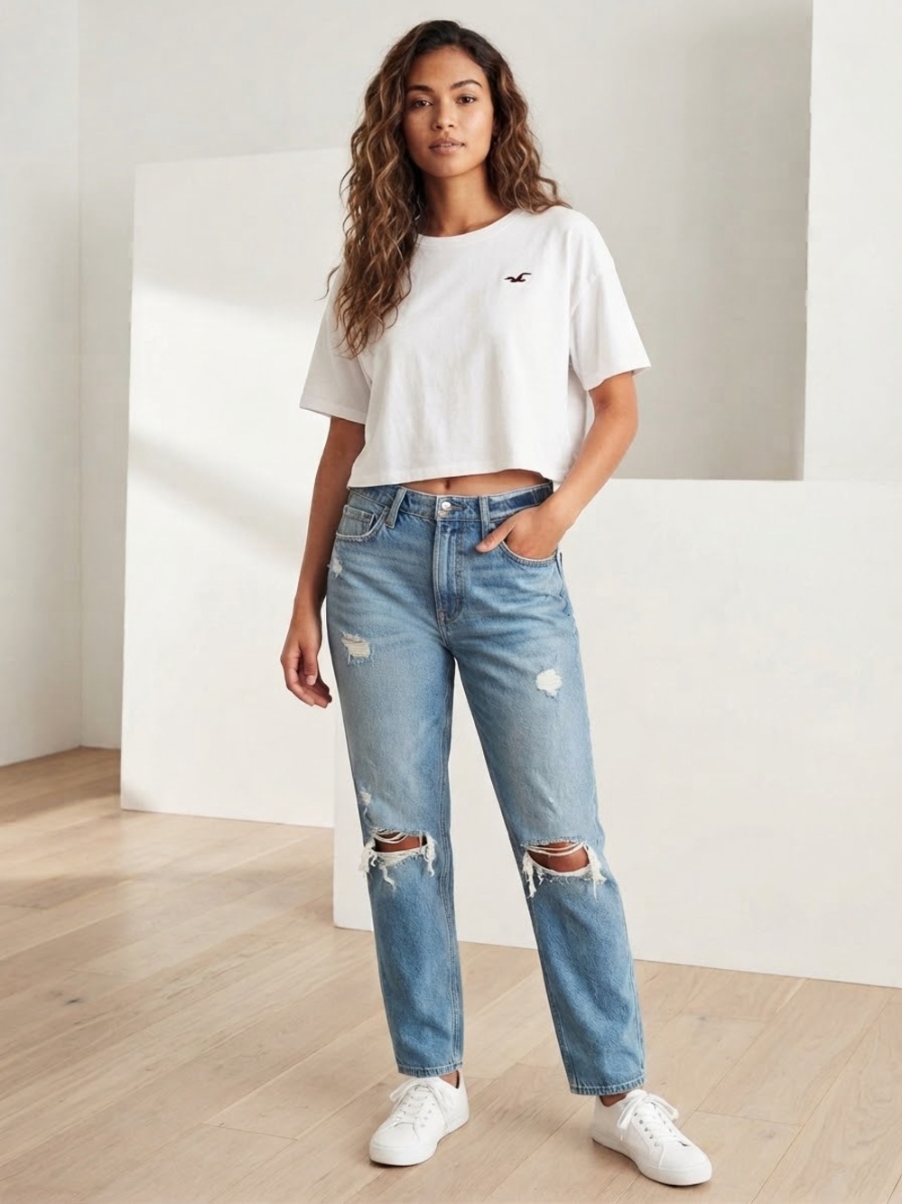 Hollister Light Blue Distressed Mom Jeans